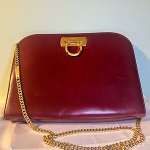 Ferragamo Burgundy Leather Chain Bag | Vintage Gancio Clasp